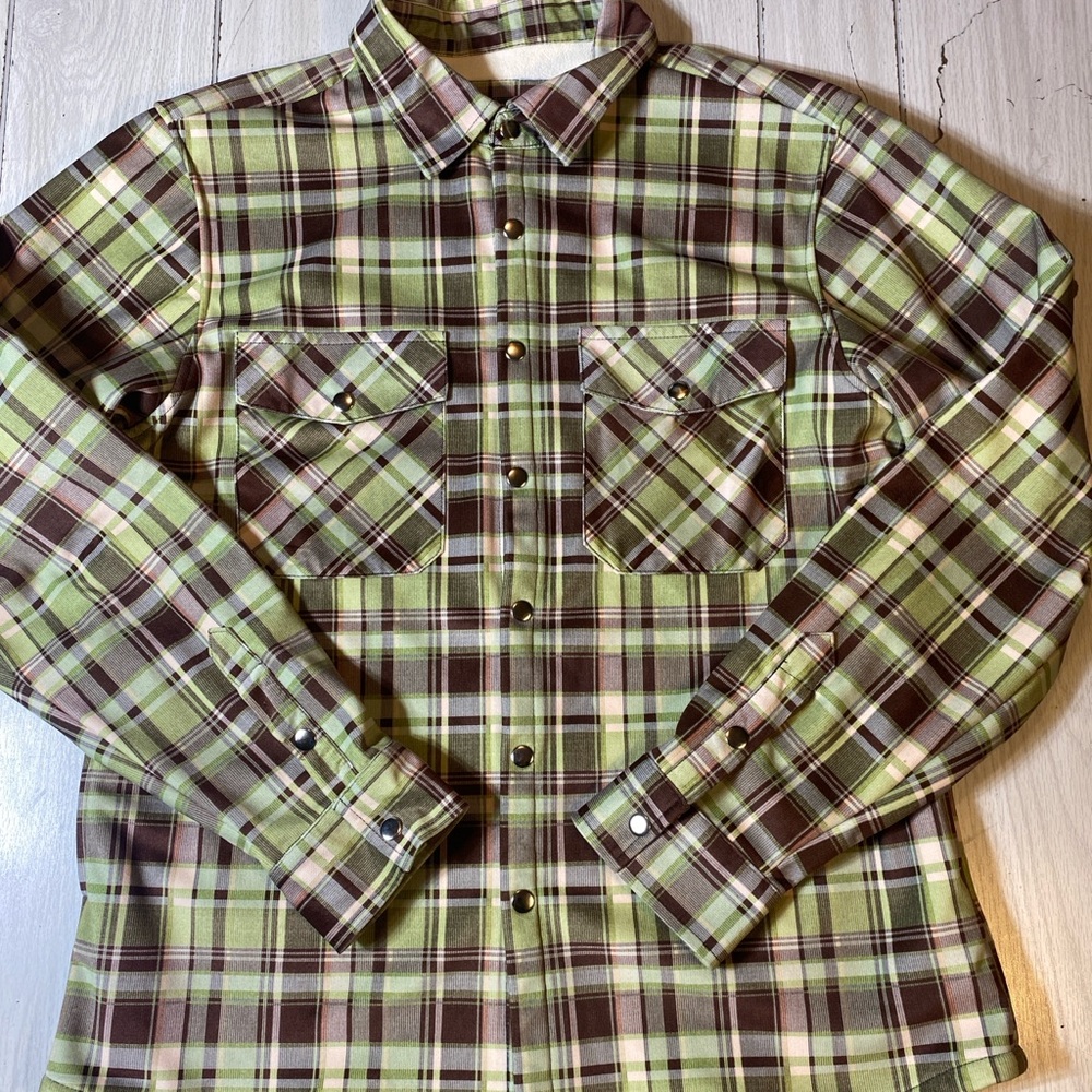 Jonvidesign Sherpa Lined Plaid  Shacket Blue Brown Men’s Large Soft Comfy